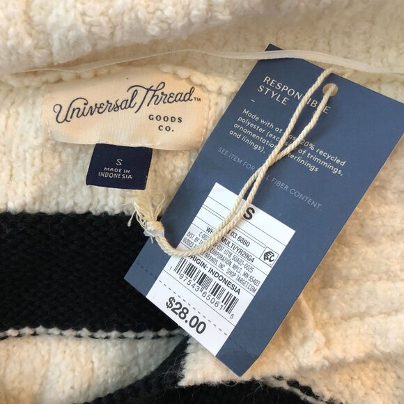 Universal Thread Womens Striped Cropped V-Neck Polo Sweater Ivory Black Size S - Picture 4 of 6